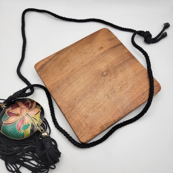 Lotus Flower Cloisonné Pendant Necklace with Black Tassel - Picture 2 of 7